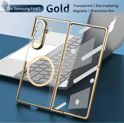 HD Clear Tempered Film Screen Protection Magnetic Phone Case For Samsung Z Fold 7 6 5 zfold 4 3 For Magsafe Wireless Charge Caps Ai-TechWorld 