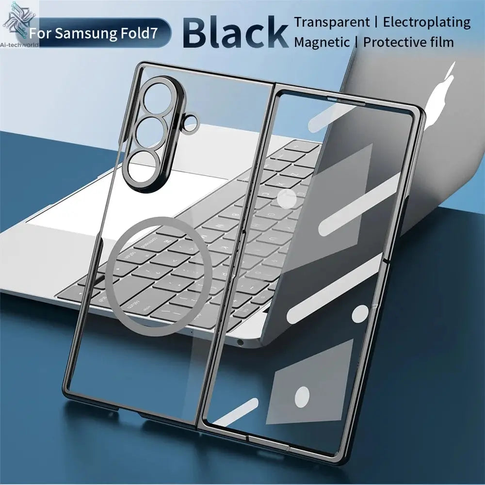HD Clear Tempered Film Screen Protection Magnetic Phone Case For Samsung Z Fold 7 6 5 zfold 4 3 For Magsafe Wireless Charge Caps Ai-TechWorld 