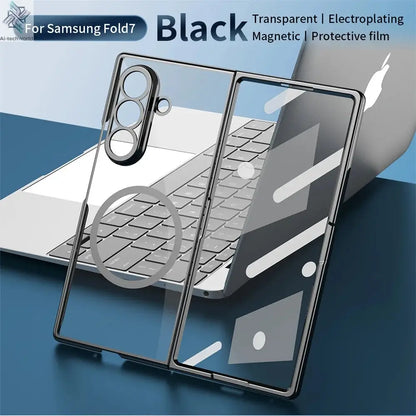 HD Clear Tempered Film Screen Protection Magnetic Phone Case For Samsung Z Fold 7 6 5 zfold 4 3 For Magsafe Wireless Charge Caps Ai-TechWorld 