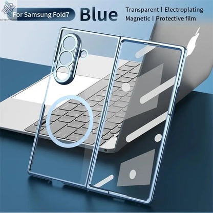 HD Clear Tempered Film Screen Protection Magnetic Phone Case For Samsung Z Fold 7 6 5 zfold 4 3 For Magsafe Wireless Charge Caps Ai-TechWorld 
