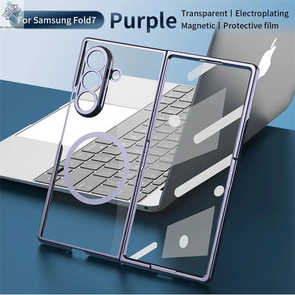 HD Clear Tempered Film Screen Protection Magnetic Phone Case For Samsung Z Fold 7 6 5 zfold 4 3 For Magsafe Wireless Charge Caps Ai-TechWorld 