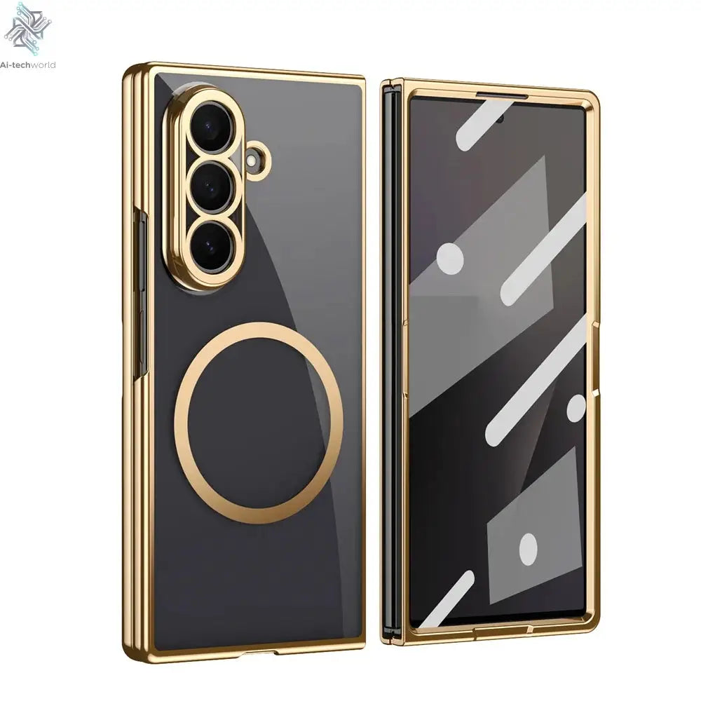 HD Clear Tempered Film Screen Protection Magnetic Phone Case For Samsung Z Fold 7 6 5 zfold 4 3 For Magsafe Wireless Charge Caps Ai-TechWorld 