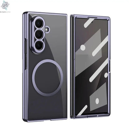 HD Clear Tempered Film Screen Protection Magnetic Phone Case For Samsung Z Fold 7 6 5 zfold 4 3 For Magsafe Wireless Charge Caps Ai-TechWorld 