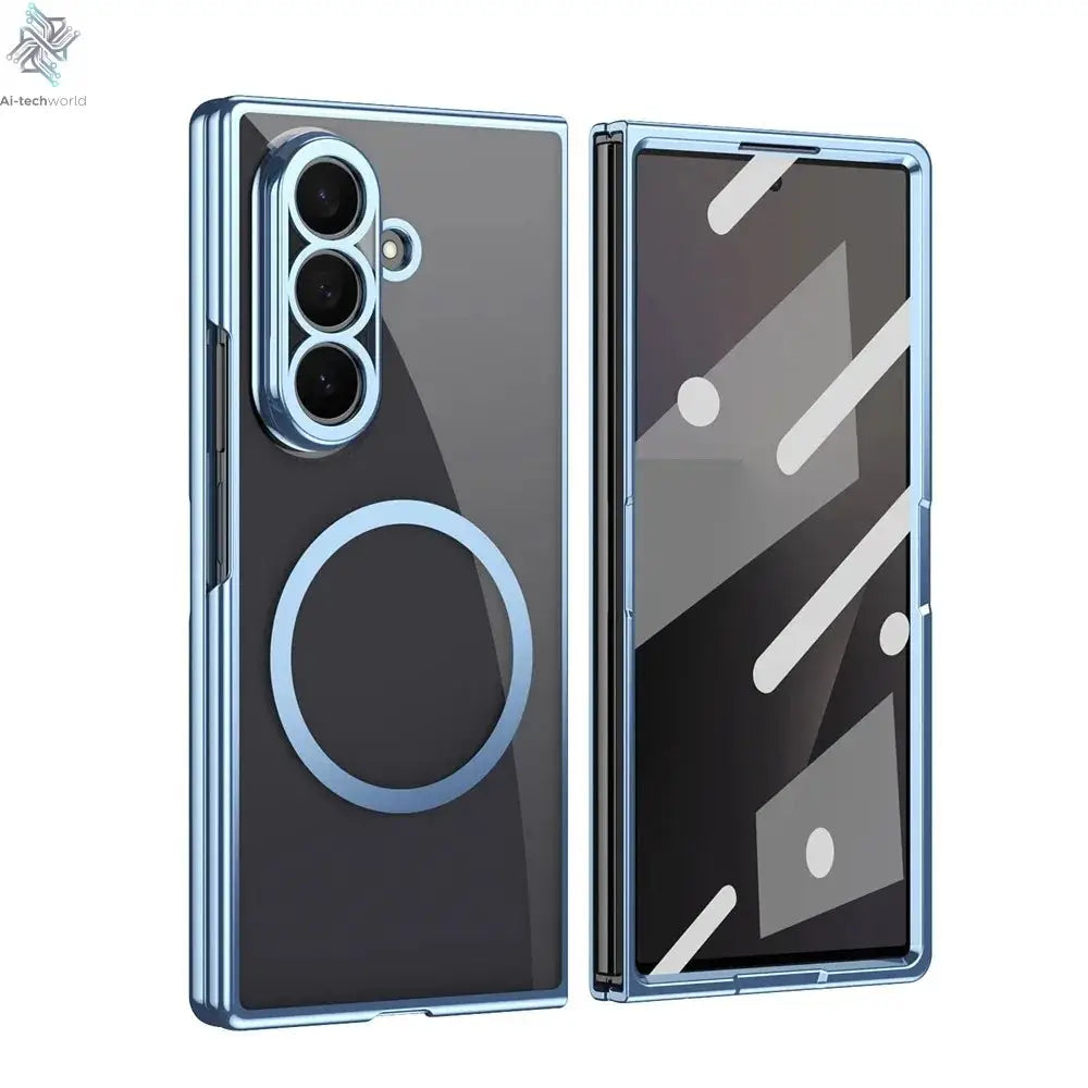 HD Clear Tempered Film Screen Protection Magnetic Phone Case For Samsung Z Fold 7 6 5 zfold 4 3 For Magsafe Wireless Charge Caps Ai-TechWorld 