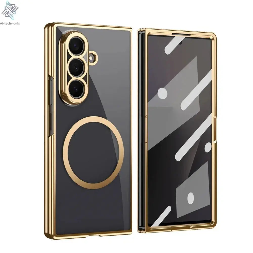 HD Clear Tempered Film Screen Protection Magnetic Phone Case For Samsung Z Fold 7 6 5 zfold 4 3 For Magsafe Wireless Charge Caps Ai-TechWorld 