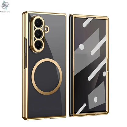 HD Clear Tempered Film Screen Protection Magnetic Phone Case For Samsung Z Fold 7 6 5 zfold 4 3 For Magsafe Wireless Charge Caps Ai-TechWorld 