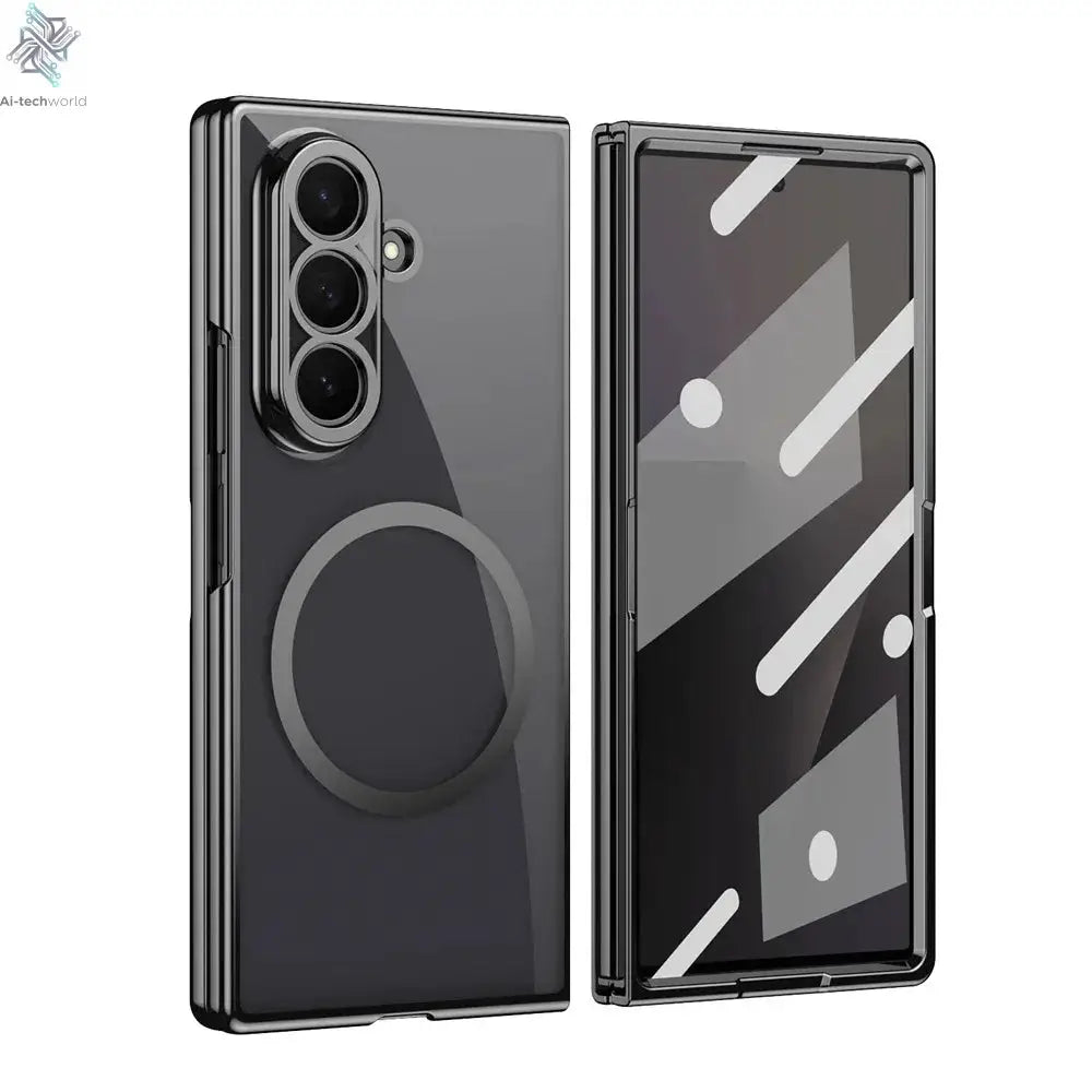 HD Clear Tempered Film Screen Protection Magnetic Phone Case For Samsung Z Fold 7 6 5 zfold 4 3 For Magsafe Wireless Charge Caps Ai-TechWorld 