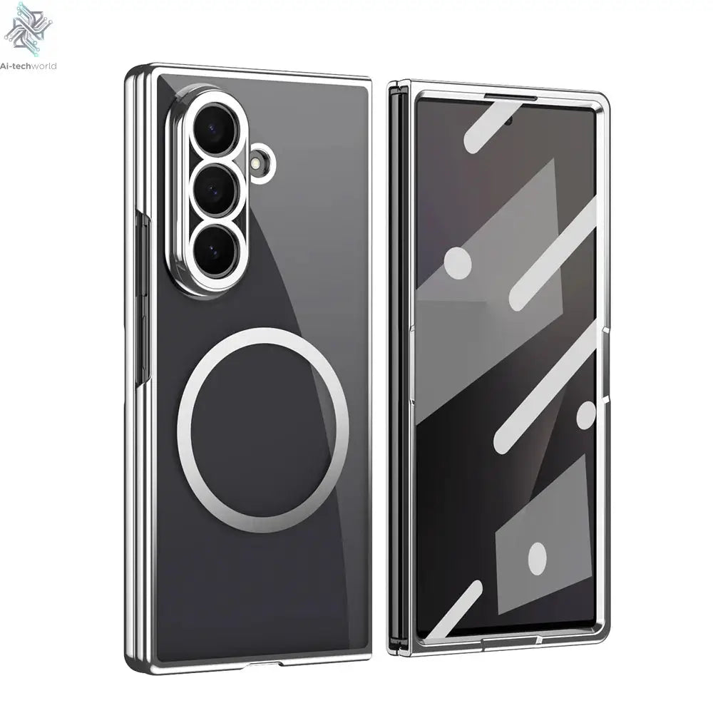 HD Clear Tempered Film Screen Protection Magnetic Phone Case For Samsung Z Fold 7 6 5 zfold 4 3 For Magsafe Wireless Charge Caps Ai-TechWorld 