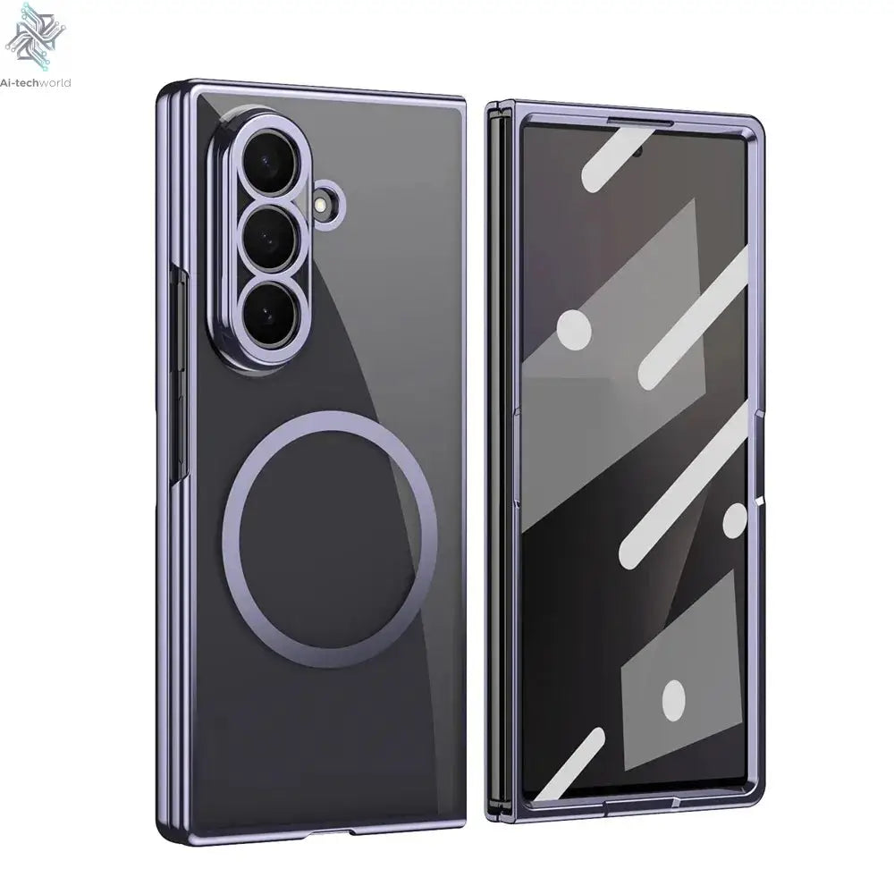 HD Clear Tempered Film Screen Protection Magnetic Phone Case For Samsung Z Fold 7 6 5 zfold 4 3 For Magsafe Wireless Charge Caps Ai-TechWorld 