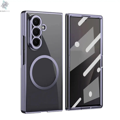 HD Clear Tempered Film Screen Protection Magnetic Phone Case For Samsung Z Fold 7 6 5 zfold 4 3 For Magsafe Wireless Charge Caps Ai-TechWorld 