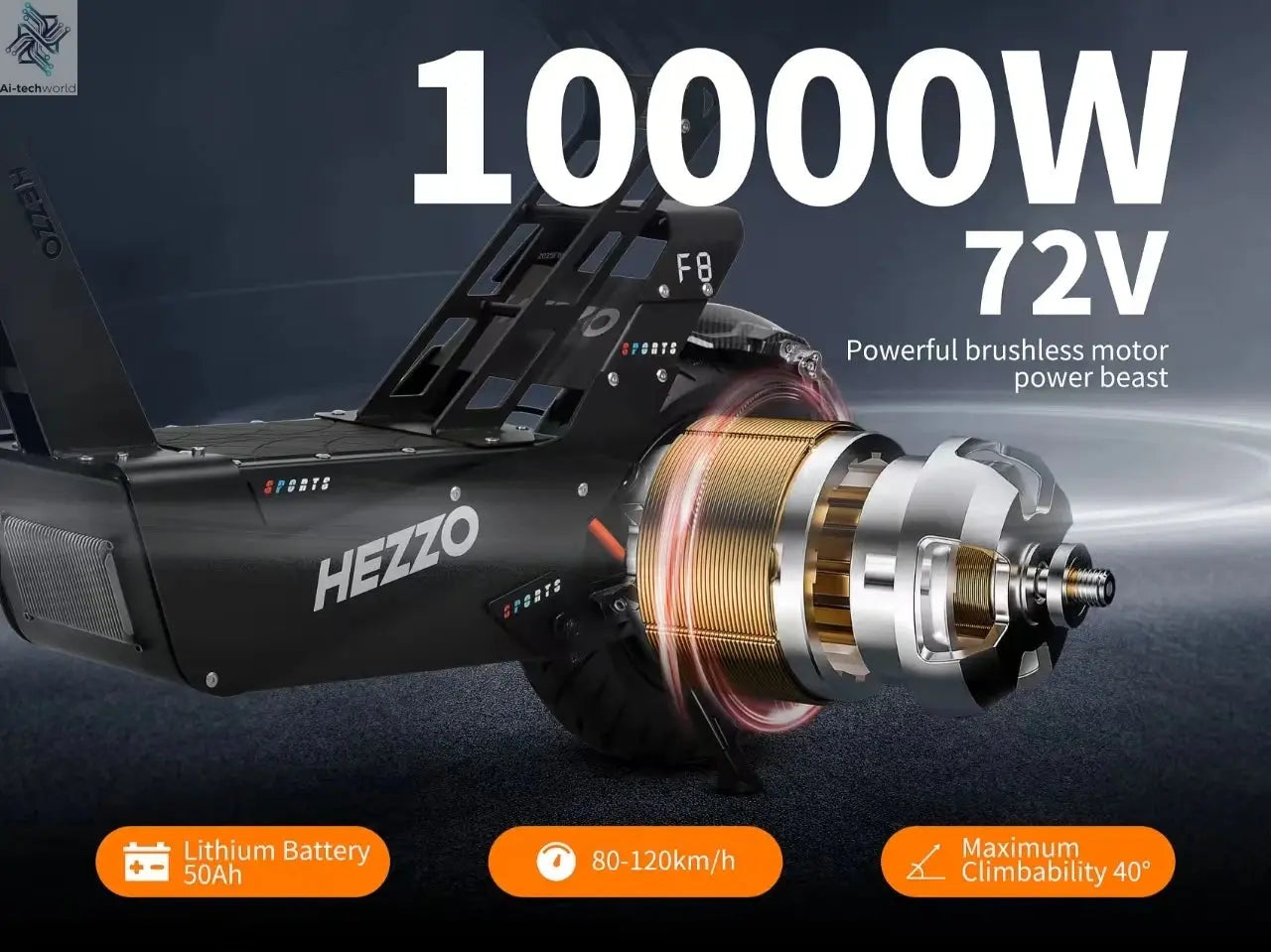 HEZZO 8000W Electric Scooter Dual Motor Top Speed 90-100KM/H，72V 50Ah ，16Inch Off-Road Tires Sport Folding F8 eScooter Ai-TechWorld 
