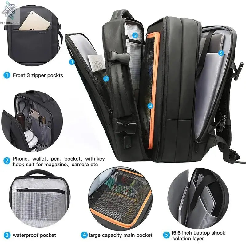 HK Business Backpack for Men Waterproof Anti-Theft 15.6” Laptop Backpack Casual Large Capacity Expandable Travel Bag Short Trip Ai-TechWorld