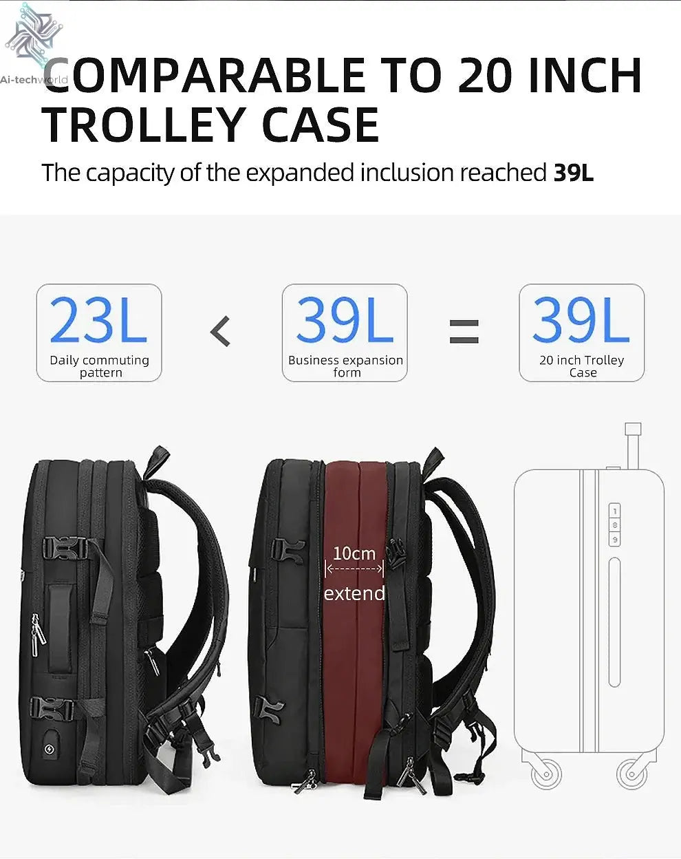 HK Business Backpack for Men Waterproof Anti-Theft 15.6” Laptop Backpack Casual Large Capacity Expandable Travel Bag Short Trip Ai-TechWorld