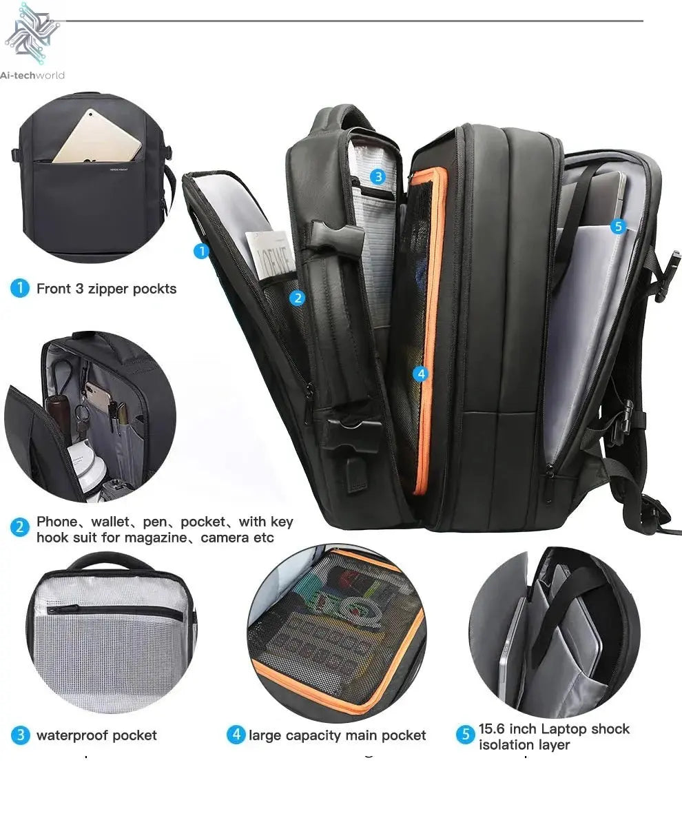 HK Business Backpack for Men Waterproof Anti-Theft 15.6” Laptop Backpack Casual Large Capacity Expandable Travel Bag Short Trip Ai-TechWorld