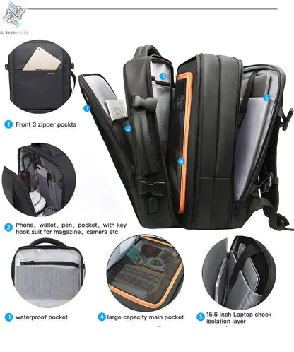 HK Business Backpack for Men Waterproof Anti-Theft 15.6” Laptop Backpack Casual Large Capacity Expandable Travel Bag Short Trip Ai-TechWorld