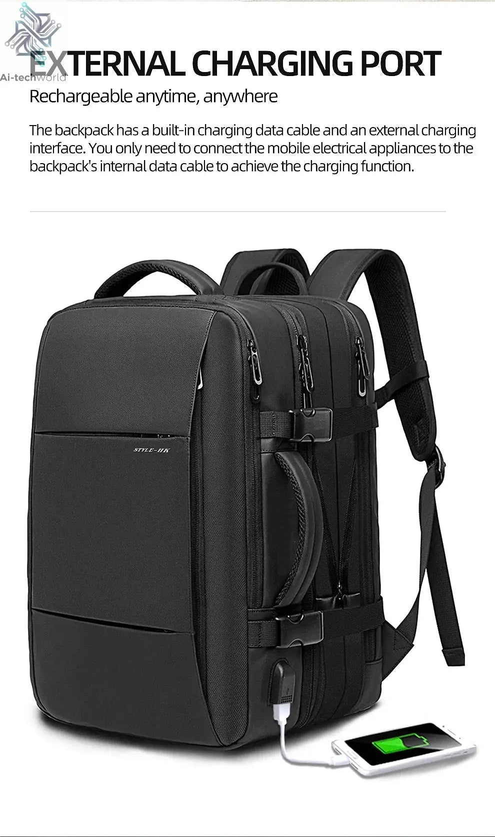 HK Business Backpack for Men Waterproof Anti-Theft 15.6” Laptop Backpack Casual Large Capacity Expandable Travel Bag Short Trip Ai-TechWorld