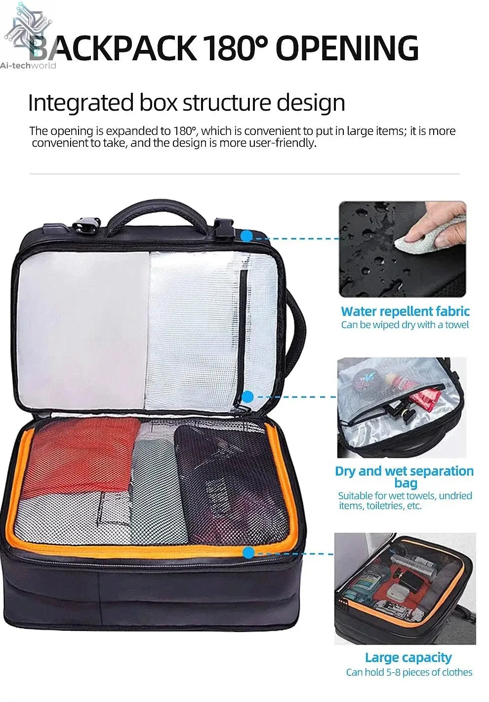 HK Business Backpack for Men Waterproof Anti-Theft 15.6” Laptop Backpack Casual Large Capacity Expandable Travel Bag Short Trip Ai-TechWorld