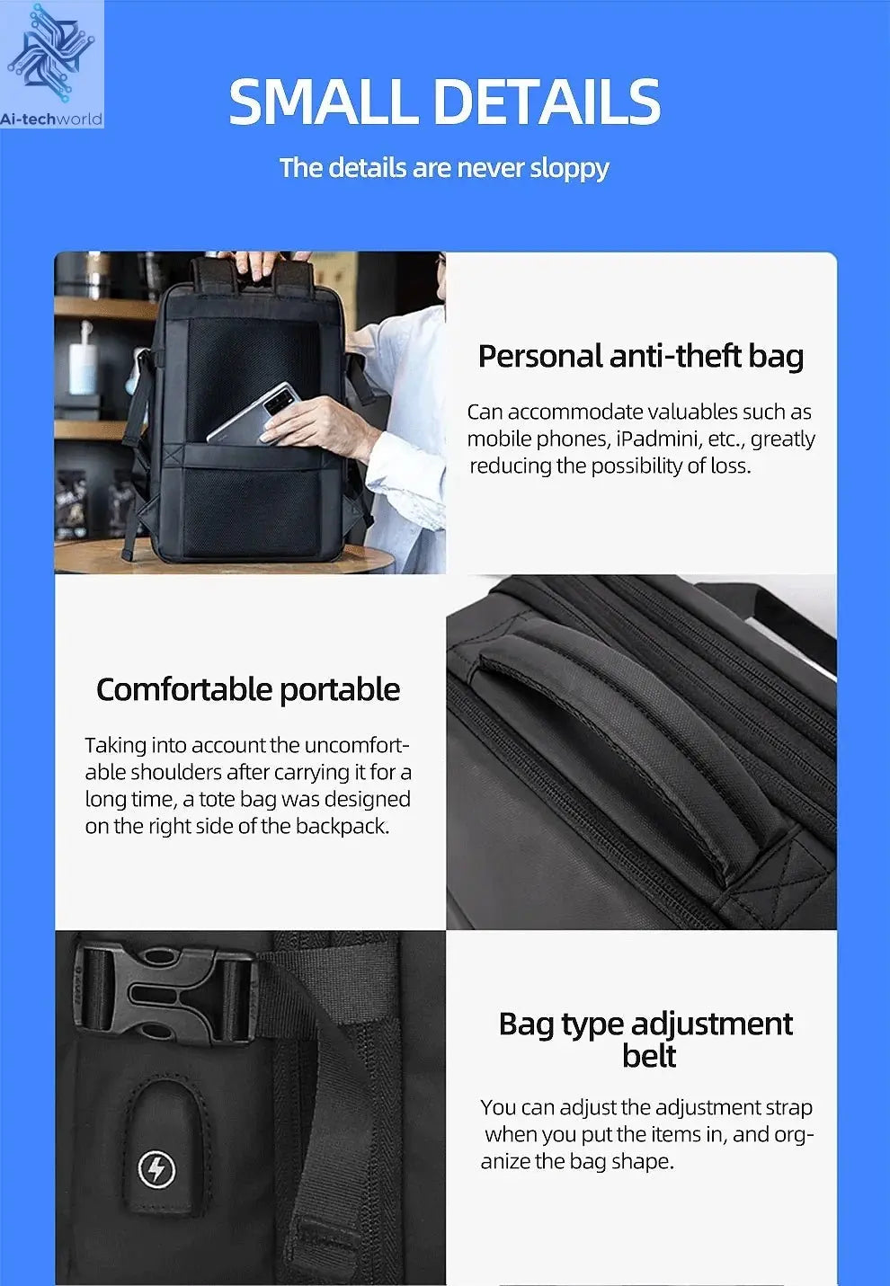 HK Business Backpack for Men Waterproof Anti-Theft 15.6” Laptop Backpack Casual Large Capacity Expandable Travel Bag Short Trip Ai-TechWorld