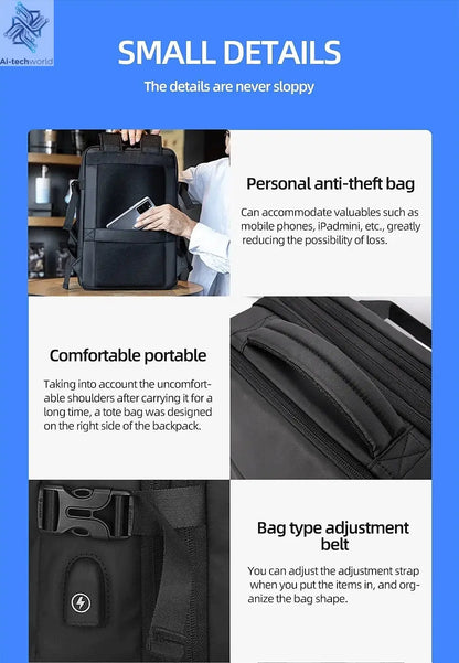 HK Business Backpack for Men Waterproof Anti-Theft 15.6” Laptop Backpack Casual Large Capacity Expandable Travel Bag Short Trip Ai-TechWorld