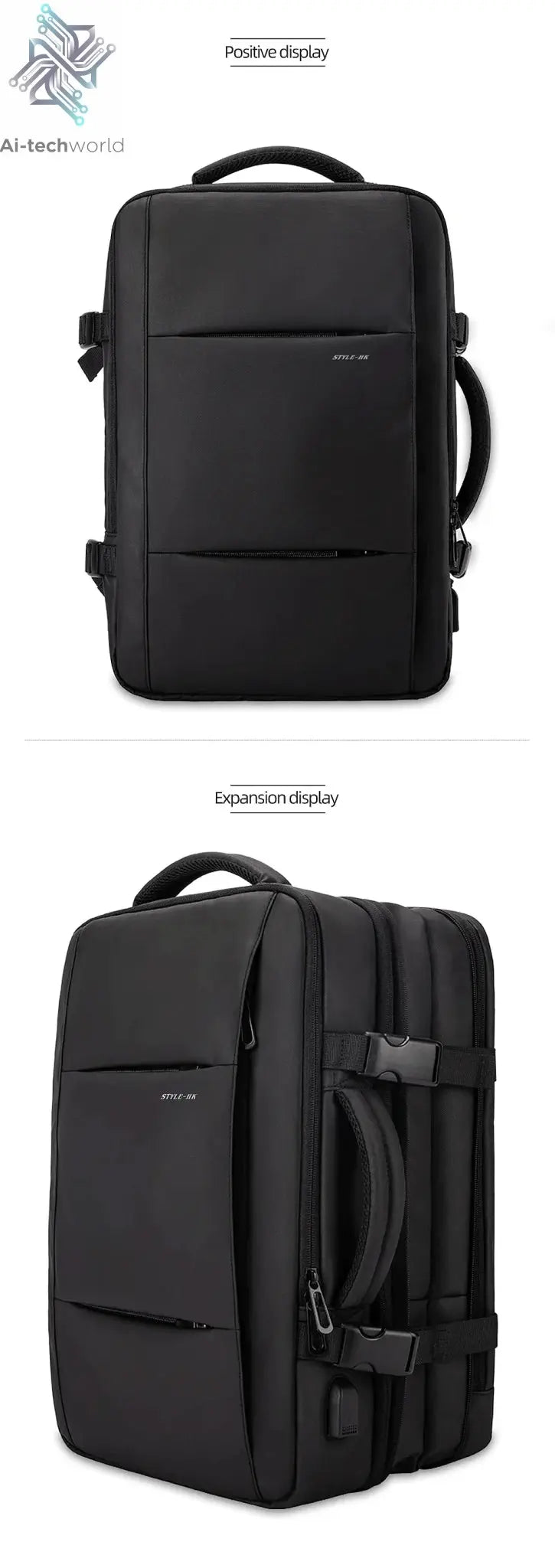 HK Business Backpack for Men Waterproof Anti-Theft 15.6” Laptop Backpack Casual Large Capacity Expandable Travel Bag Short Trip Ai-TechWorld