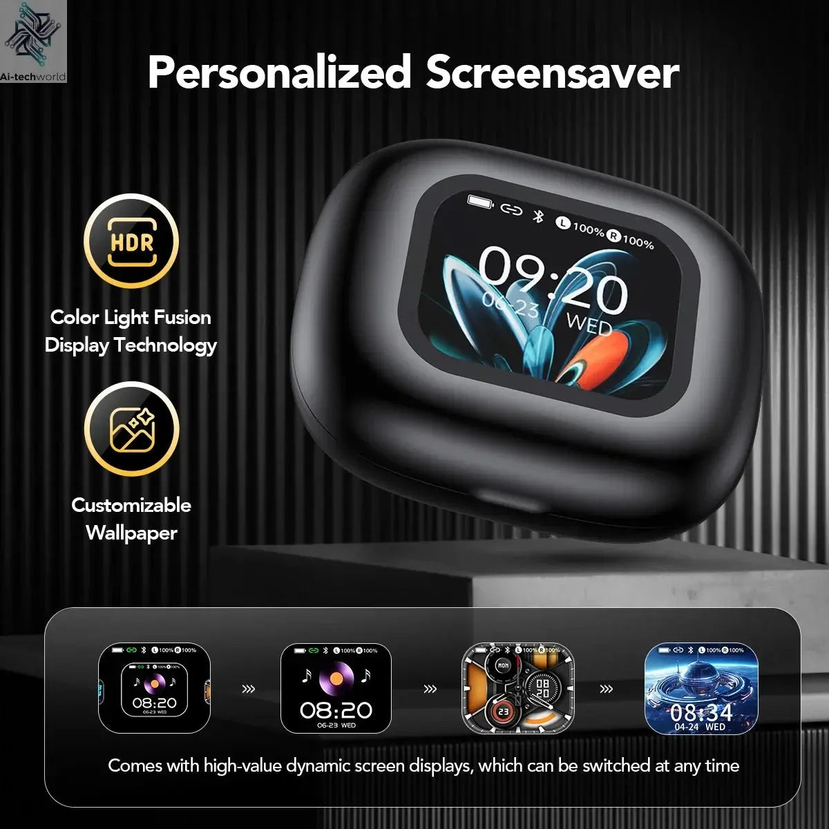 HTC NE27 Wireless Headphones AI Translator Earbuds OWS Sports Bluetooth Earphones Glowing Earhook Customizable Wallpaper Screen Ai-TechWorld 