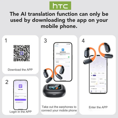 HTC NE27 Wireless Headphones AI Translator Earbuds OWS Sports Bluetooth Earphones Glowing Earhook Customizable Wallpaper Screen Ai-TechWorld 