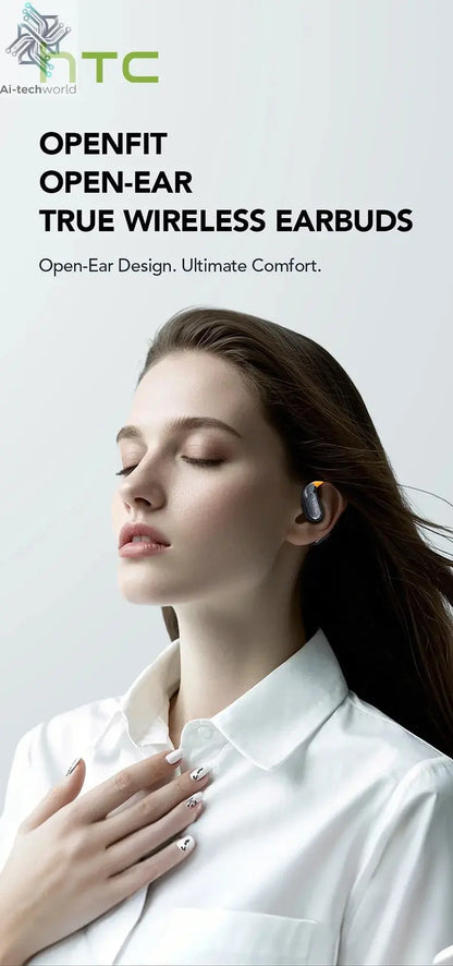 HTC NE27 Wireless Headphones AI Translator Earbuds OWS Sports Bluetooth Earphones Glowing Earhook Customizable Wallpaper Screen Ai-TechWorld 