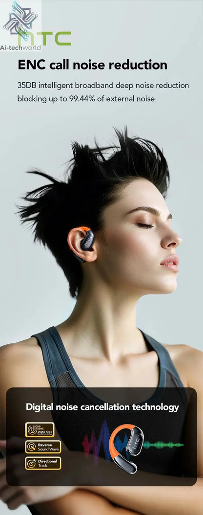 HTC NE27 Wireless Headphones AI Translator Earbuds OWS Sports Bluetooth Earphones Glowing Earhook Customizable Wallpaper Screen Ai-TechWorld 