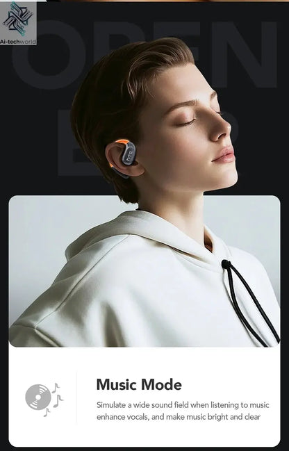 HTC NE27 Wireless Headphones AI Translator Earbuds OWS Sports Bluetooth Earphones Glowing Earhook Customizable Wallpaper Screen Ai-TechWorld 