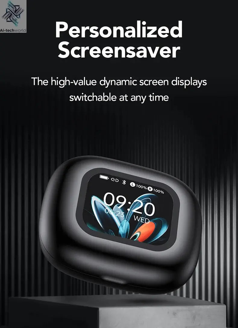 HTC NE27 Wireless Headphones AI Translator Earbuds OWS Sports Bluetooth Earphones Glowing Earhook Customizable Wallpaper Screen Ai-TechWorld 