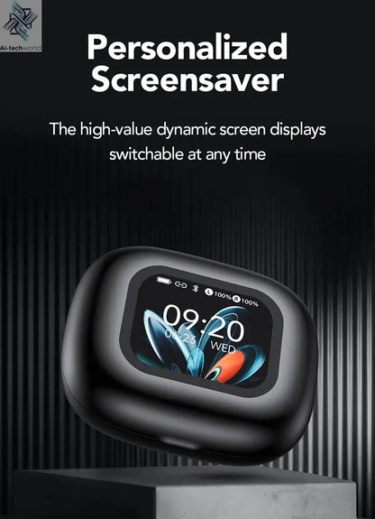 HTC NE27 Wireless Headphones AI Translator Earbuds OWS Sports Bluetooth Earphones Glowing Earhook Customizable Wallpaper Screen Ai-TechWorld 