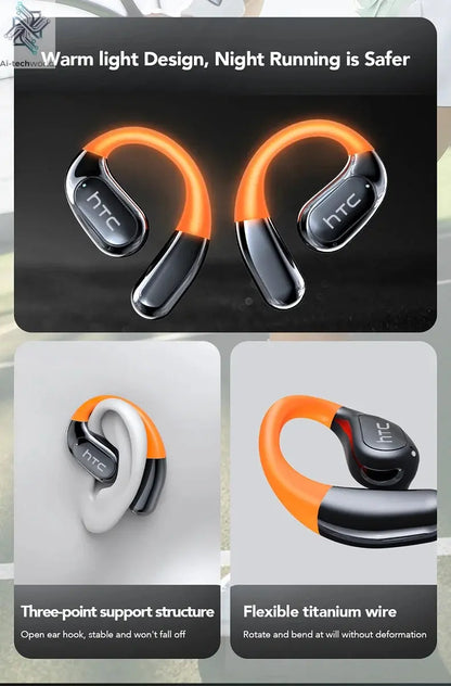 HTC NE27 Wireless Headphones AI Translator Earbuds OWS Sports Bluetooth Earphones Glowing Earhook Customizable Wallpaper Screen Ai-TechWorld 