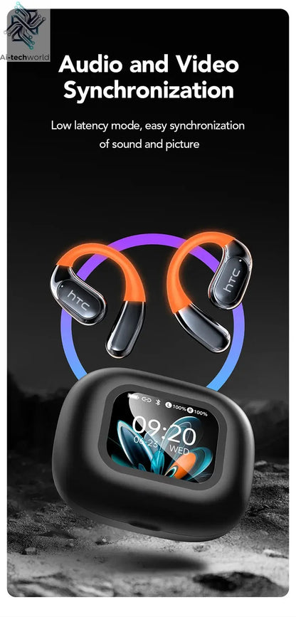 HTC NE27 Wireless Headphones AI Translator Earbuds OWS Sports Bluetooth Earphones Glowing Earhook Customizable Wallpaper Screen Ai-TechWorld 