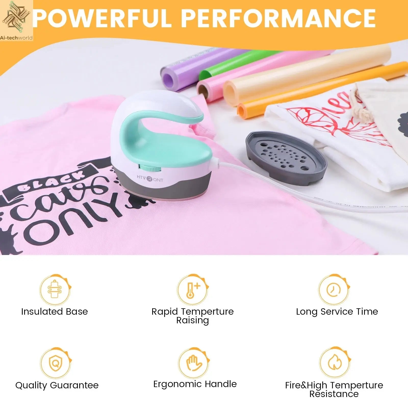 HTVRONT 2nd Gen Portable MINI Heat Press Machine DIY Auto Easy Heating Transfer Iron On HTV for Clothes Bags Shoes Hat T-shirts - Ai - TechWorld