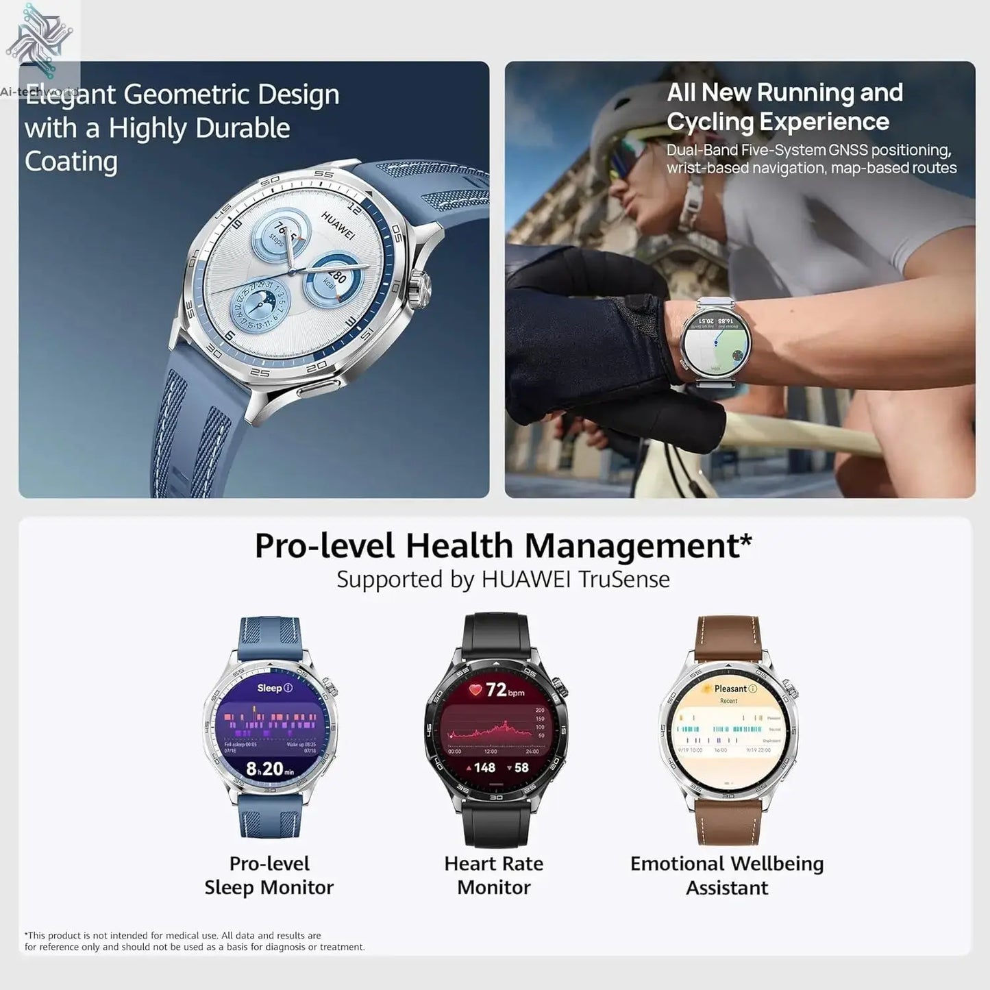 HUAWEI Watch GT 5 46mm Smartwatch, up to 14 Days Battery Life, All New Running and Cycling Sports Smart Watch, Sharp Edged Desig Ai-TechWorld 
