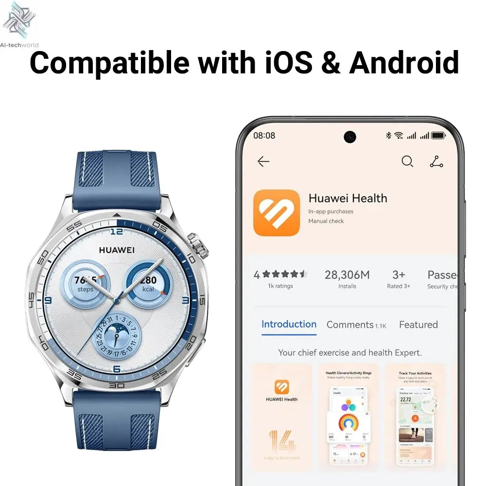 HUAWEI Watch GT 5 46mm Smartwatch, up to 14 Days Battery Life, All New Running and Cycling Sports Smart Watch, Sharp Edged Desig Ai-TechWorld 
