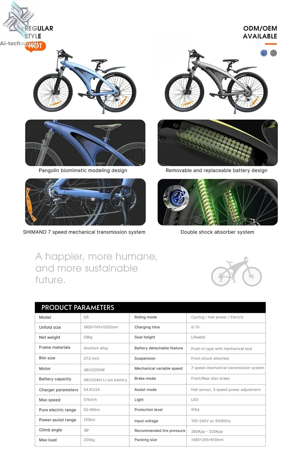HX Q5 E bike 2000W Adults Electric Bike 2000W 48V 20AH 27.5 Inch  Electric Bicycle City E Bikes Mountain e bikes Ai-TechWorld 