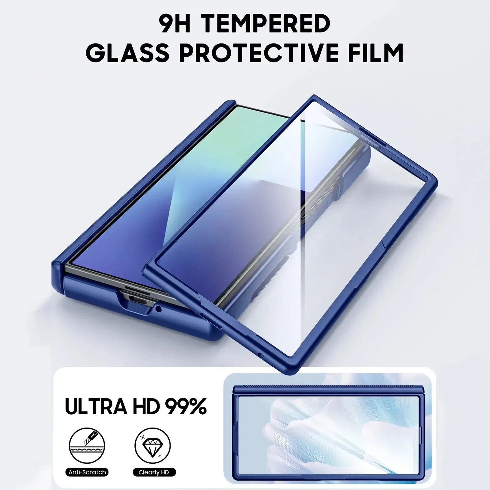 Halloween Gifts for Galaxy Z Fold 7 RFID Wallet with Cards Holder,Hinge Cover,Camera Cover,Shockproof Silicone Phone Case-Blue Ai-TechWorld 