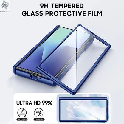 Halloween Gifts for Galaxy Z Fold 7 RFID Wallet with Cards Holder,Hinge Cover,Camera Cover,Shockproof Silicone Phone Case-Blue Ai-TechWorld 