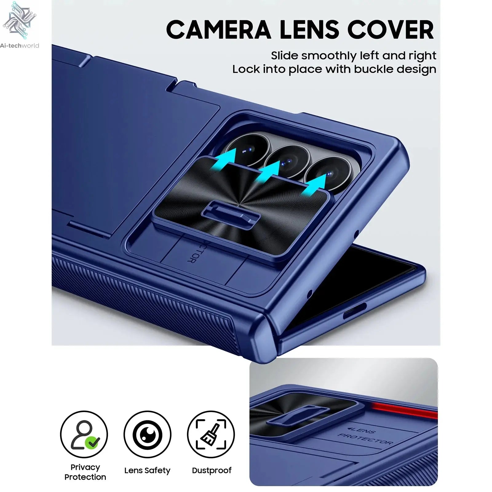 Halloween Gifts for Galaxy Z Fold 7 RFID Wallet with Cards Holder,Hinge Cover,Camera Cover,Shockproof Silicone Phone Case-Blue Ai-TechWorld 
