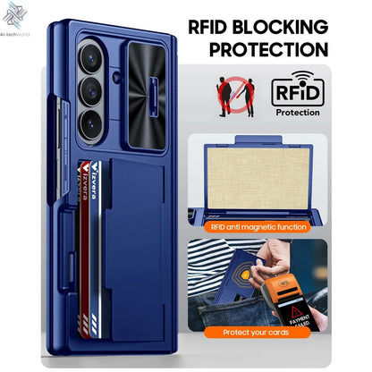 Halloween Gifts for Galaxy Z Fold 7 RFID Wallet with Cards Holder,Hinge Cover,Camera Cover,Shockproof Silicone Phone Case-Blue Ai-TechWorld 