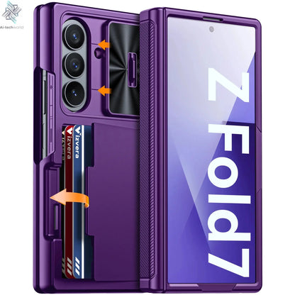 Halloween Gifts for Galaxy Z Fold 7 RFID Wallet with Cards Holder,Hinge Cover,Camera Cover,Shockproof Silicone Phone Case-Blue Ai-TechWorld 