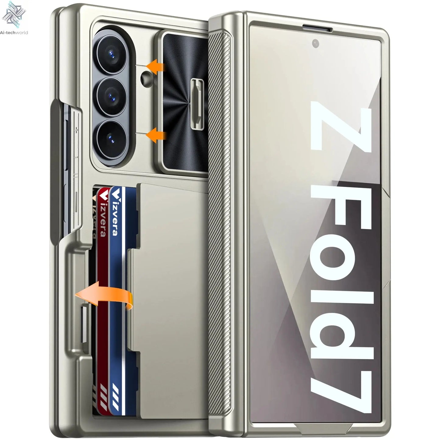 Halloween Gifts for Galaxy Z Fold 7 RFID Wallet with Cards Holder,Hinge Cover,Camera Cover,Shockproof Silicone Phone Case-Blue Ai-TechWorld 