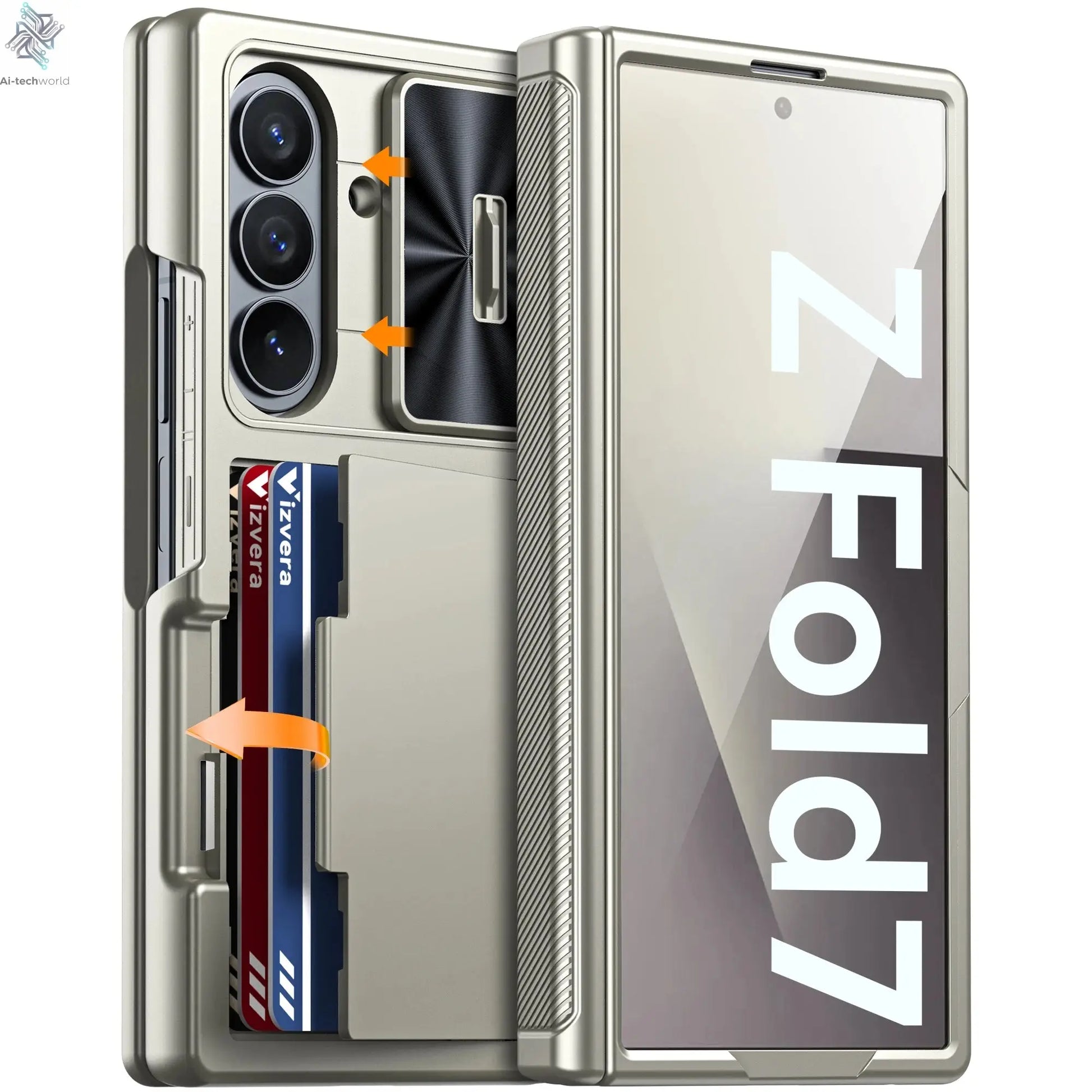 Halloween Gifts for Galaxy Z Fold 7 RFID Wallet with Cards Holder,Hinge Cover,Camera Cover,Shockproof Silicone Phone Case-Blue Ai-TechWorld 