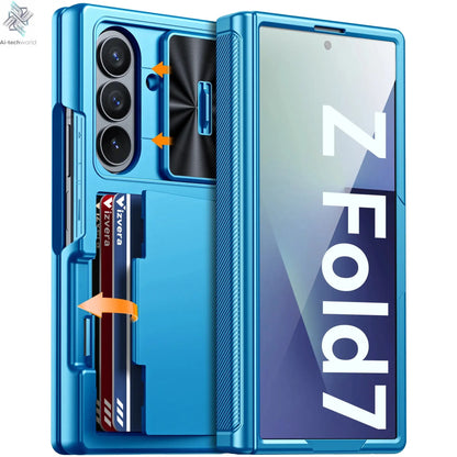 Halloween Gifts for Galaxy Z Fold 7 RFID Wallet with Cards Holder,Hinge Cover,Camera Cover,Shockproof Silicone Phone Case-Blue Ai-TechWorld 