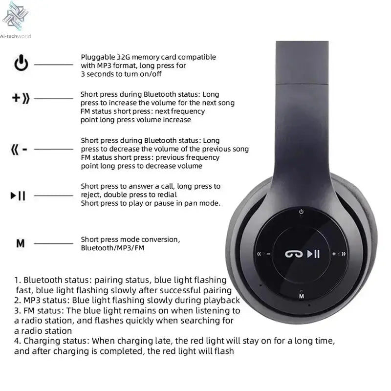 Handsfree Wireless Headphones Noise Canceling Headphone Earphone P47 headset Bluetooth Head Phone for iPhone Huawei Samsung S22 Ai-TechWorld 