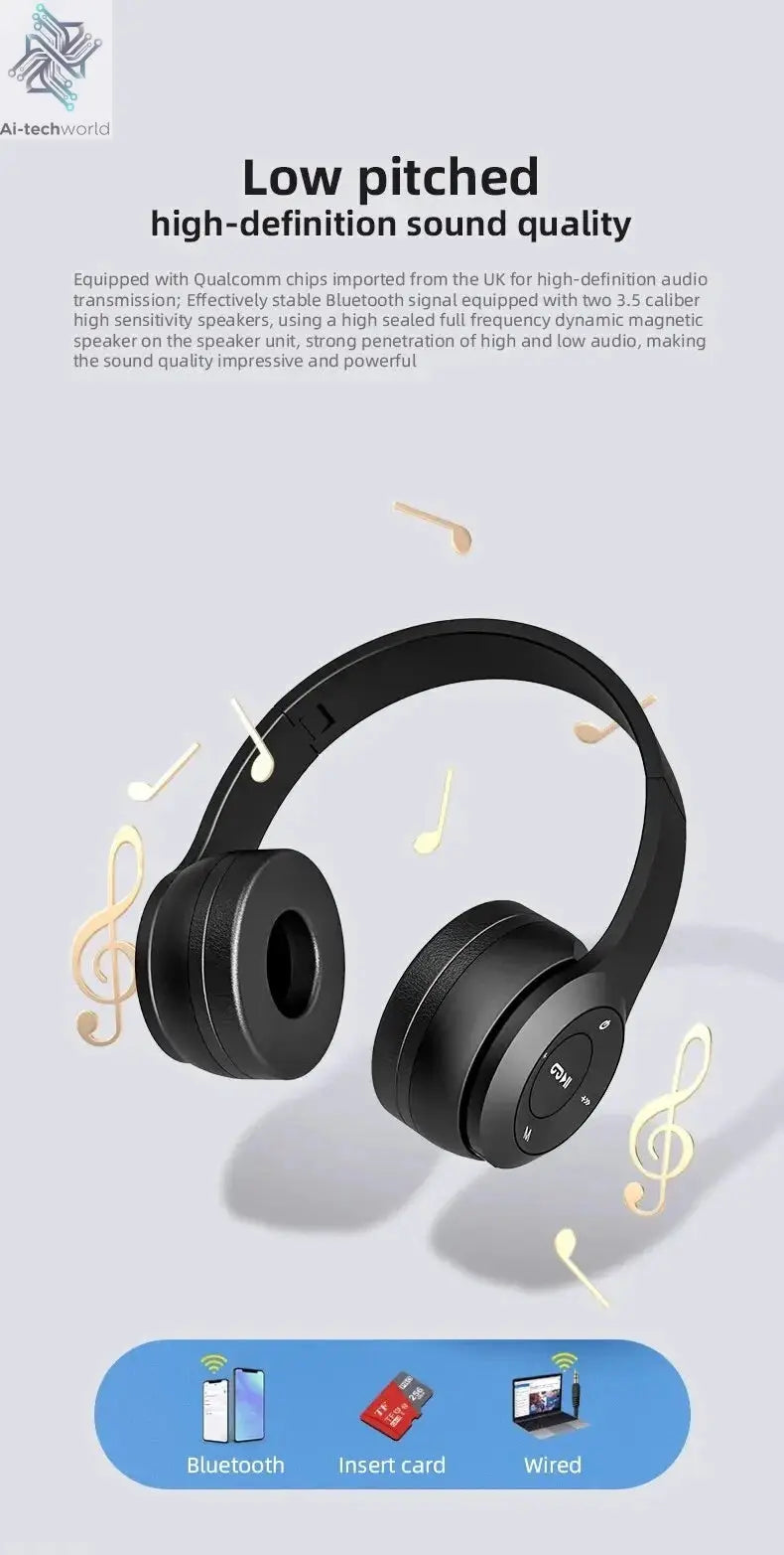 Handsfree Wireless Headphones Noise Canceling Headphone Earphone P47 headset Bluetooth Head Phone for iPhone Huawei Samsung S22 Ai-TechWorld 