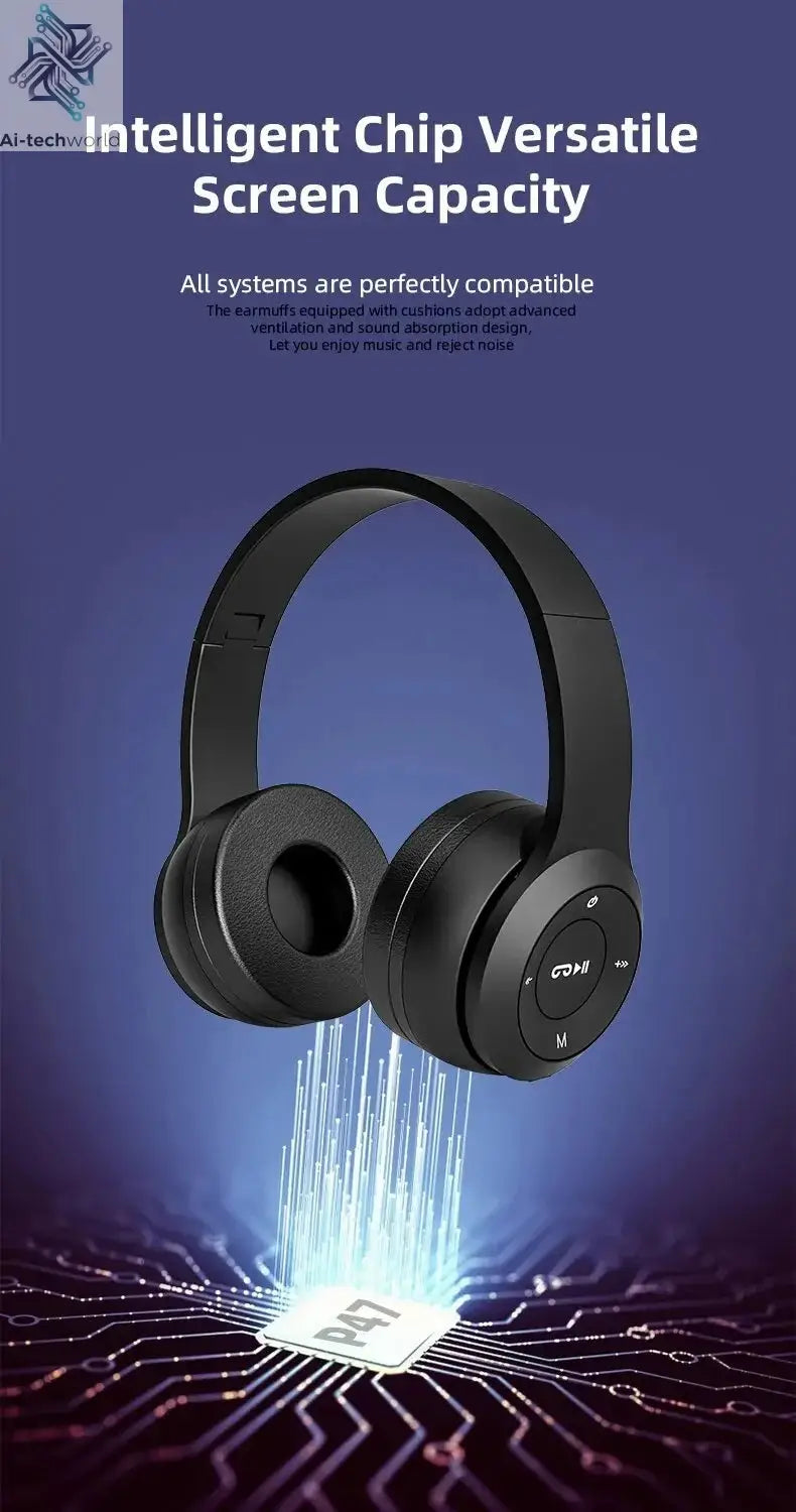 Handsfree Wireless Headphones Noise Canceling Headphone Earphone P47 headset Bluetooth Head Phone for iPhone Huawei Samsung S22 Ai-TechWorld 