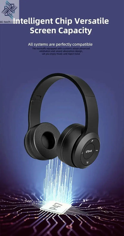 Handsfree Wireless Headphones Noise Canceling Headphone Earphone P47 headset Bluetooth Head Phone for iPhone Huawei Samsung S22 Ai-TechWorld 