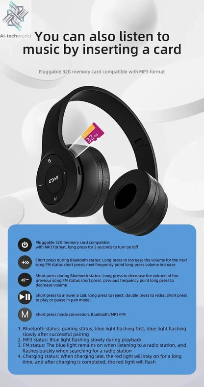 Handsfree Wireless Headphones Noise Canceling Headphone Earphone P47 headset Bluetooth Head Phone for iPhone Huawei Samsung S22 Ai-TechWorld 